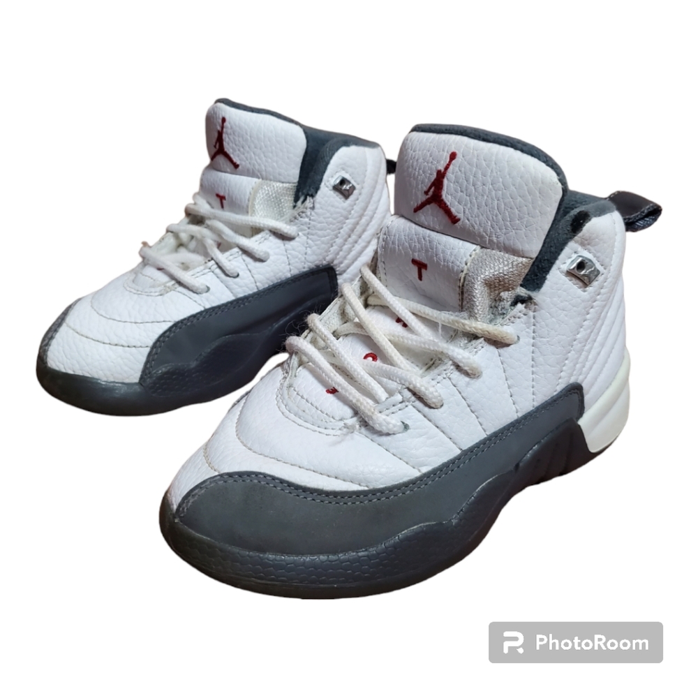Jordan Kids White and Gray High-Top Sneakers with Red Jumpman